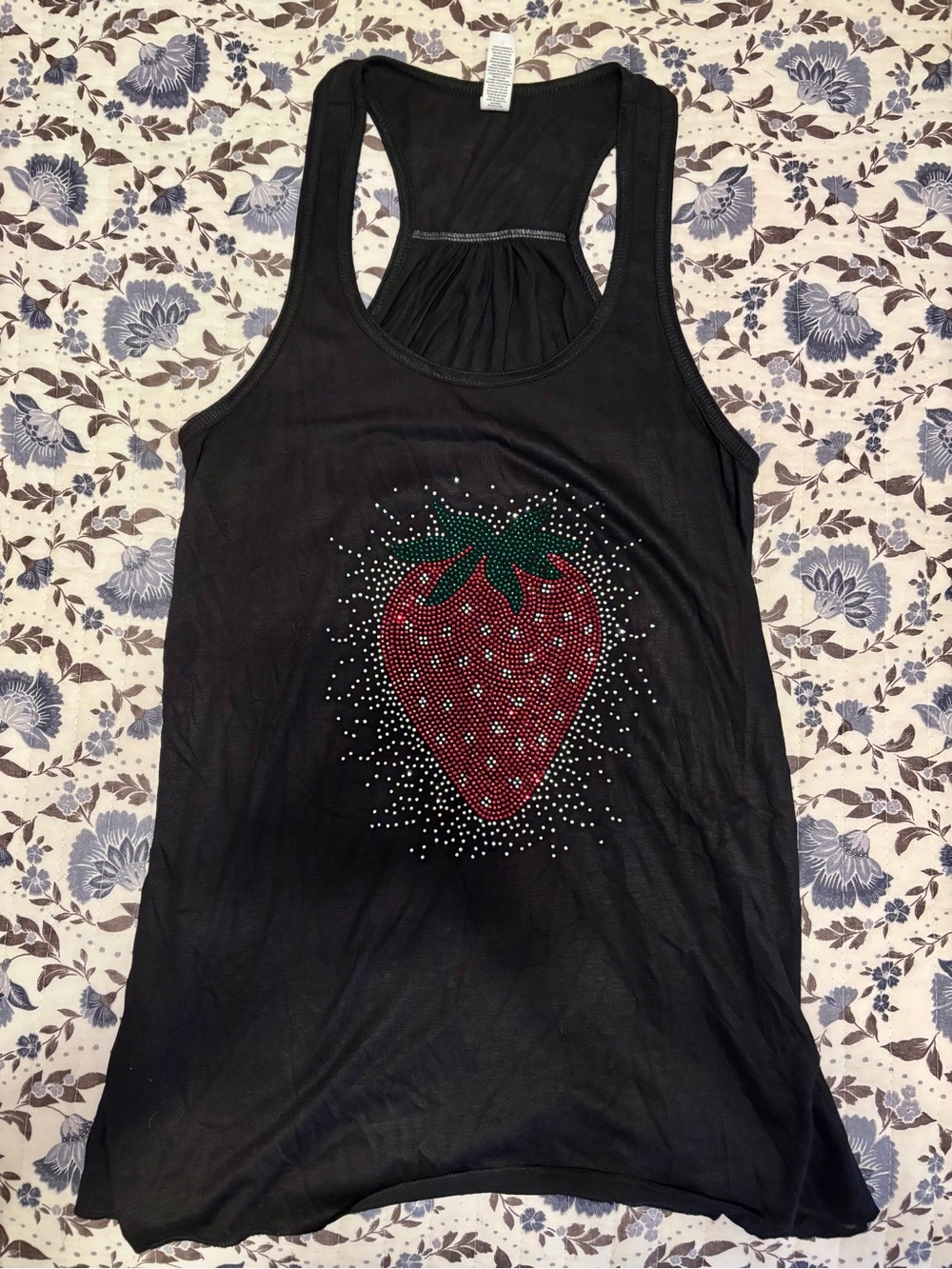 Bella Canvas Black Tank with Red Crystal Strawberry | Small
